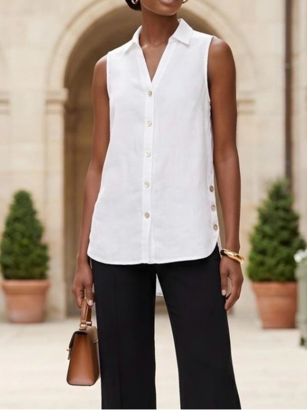 J.Jill 100% Linen Longline Blouse Tank Top Lagenlook Button Up Beachy Women’s M
